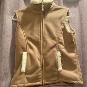 light brown fluffy zip up vest
